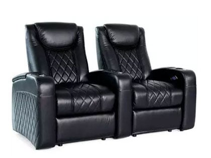 black leather two seater recliner electric