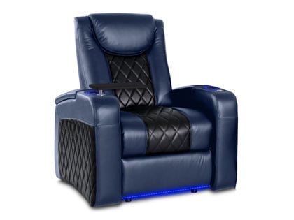 octane azure regatta blue leather single home theater recliner