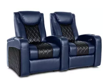 blue and black leather recliner