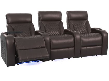octane bliss brown leather theater chairs with heat and massage