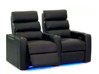 black leather recliner with blue lights