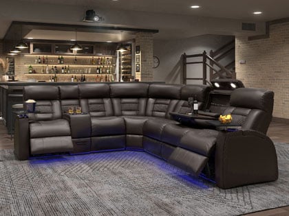 Flex HR sectional with power recline in brown leather
