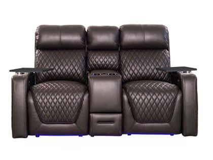 octane epic motorized headrest sofa with heat and massage in black Italian leather includes lighting package