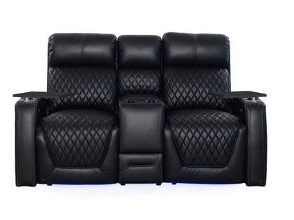 octane epic motorized headrest sofa with heat and massage in black Italian leather includes lighting package