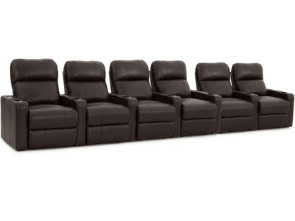 octane turbo brown leather home theater seating row of 6 
