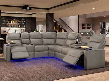 Octane Seating Turbo XL7000 sectional in brown leather