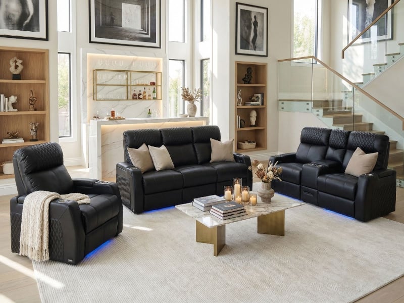 Octane Seating Solace XS LHR Massage Power Reclining Sofa | Drop
