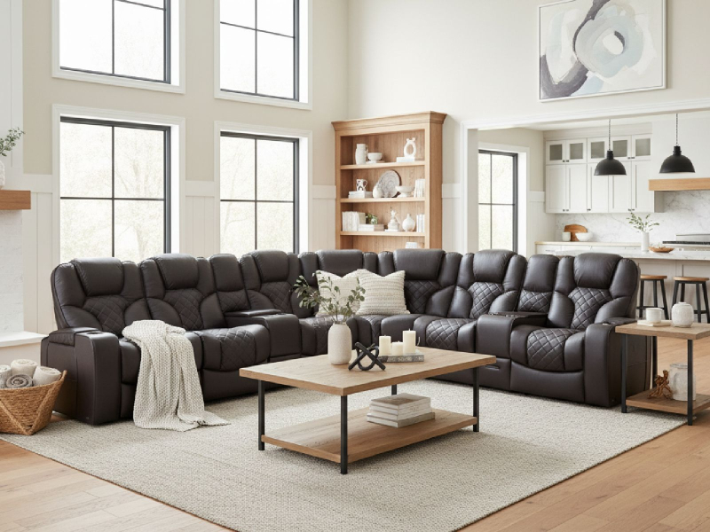 theo（テオ）larger ラージアースクエア （マットブラック） Octane Vega Power Brown Big & Tall Sectional with Tables | Storage